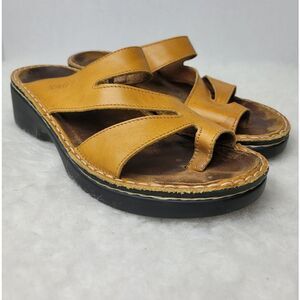 Naot Monterey Slides Toe Loop Yellow  Leather Women's Shoes Size 7.5